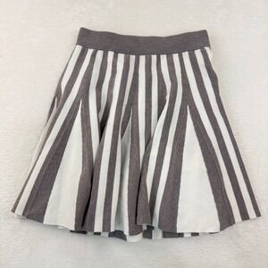 Boutique J Renee Striped Knit Flare Skirt Womens Large Taupe Gray White Preppy